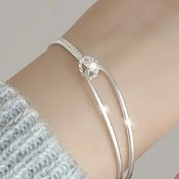 925 Sterling Silver Elegant Minimalist Geometric Bracelet - Picture 1 of 5